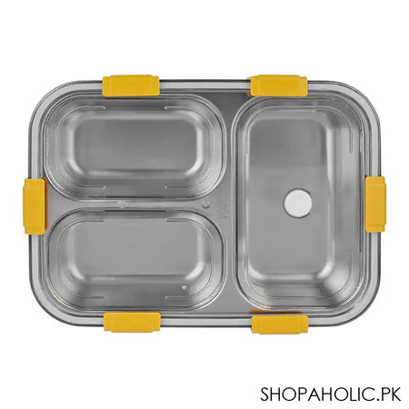 Stainless Steel Lunch Box With Cutlery, Three Compartments, 750ml, 7.5in (H) x 4.9in (W) x 2.2in (D), Blue - Image 2