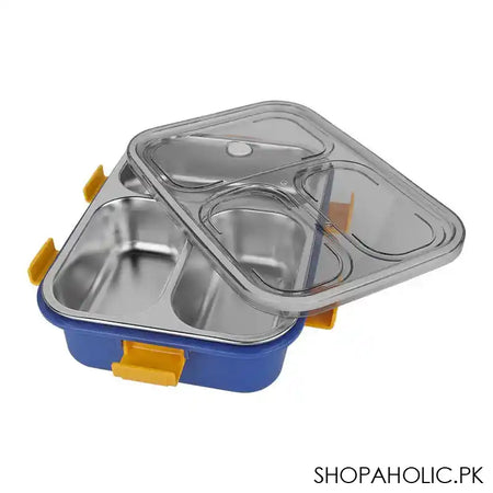 Stainless Steel Lunch Box With Cutlery, Three Compartments, 750ml, 7.5in (H) x 4.9in (W) x 2.2in (D), Blue - Image 6