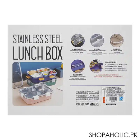 Stainless Steel Lunch Box With Cutlery, Three Compartments, 750ml, 7.5in (H) x 4.9in (W) x 2.2in (D), Green - Image 6