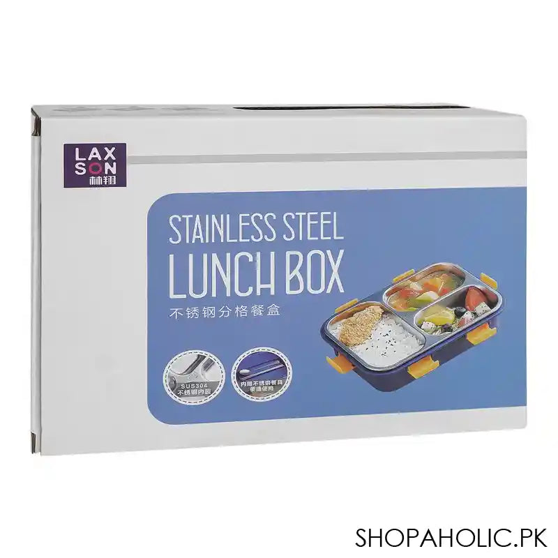 Stainless Steel Lunch Box With Cutlery, Three Compartments, 750ml, 7.5in (H) x 4.9in (W) x 2.2in (D), Green - Image 7