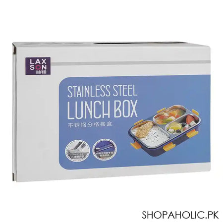 Stainless Steel Lunch Box With Cutlery, Three Compartments, 750ml, 7.5in (H) x 4.9in (W) x 2.2in (D), Peach - Image 3