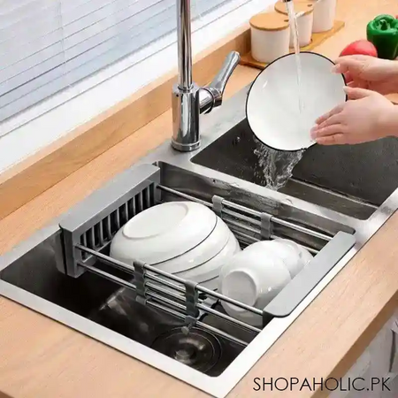 stainless steel over the sink expandable dish drainer rack image2