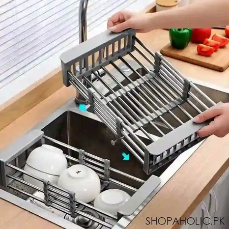 stainless steel over the sink expandable dish drainer rack main image