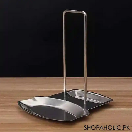 stainless steel pan pot lid holder spoon rest rack   silver image2