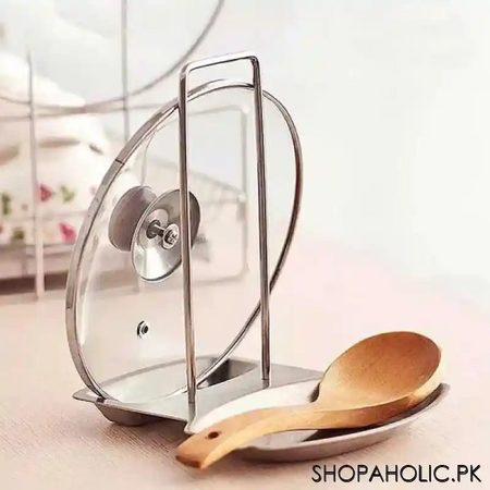 stainless steel pan pot lid holder spoon rest rack   silver image3