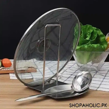 stainless steel pan pot lid holder spoon rest rack   silver image4
