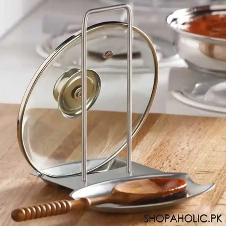 stainless steel pan pot lid holder spoon rest rack   silver image5