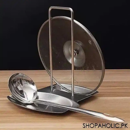 stainless steel pan pot lid holder spoon rest rack   silver image6