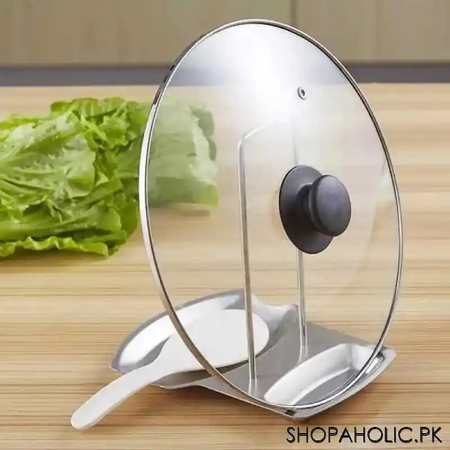 stainless steel pan pot lid holder spoon rest rack   silver main image
