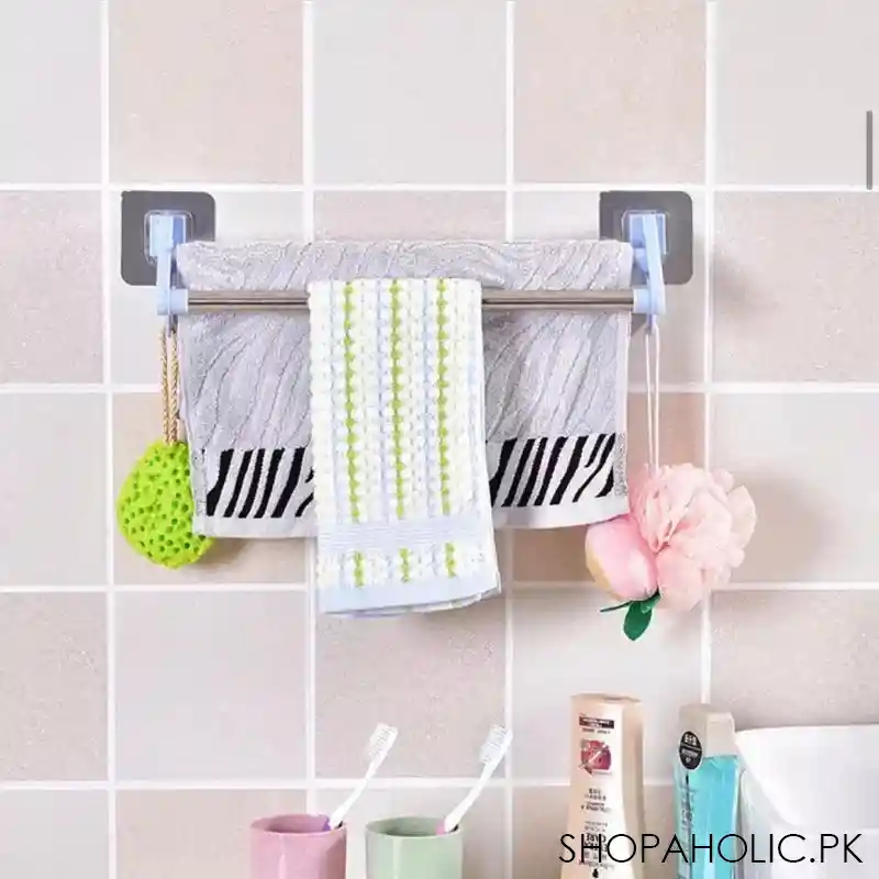 stainless steel wall mounted double shelf bathroom towel rack image3
