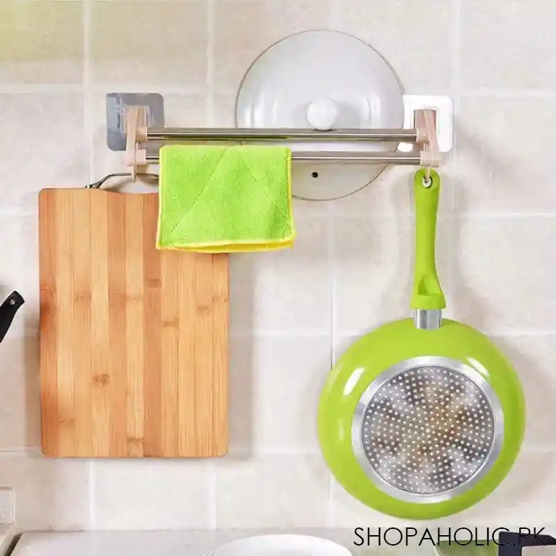 stainless steel wall mounted double shelf bathroom towel rack image4