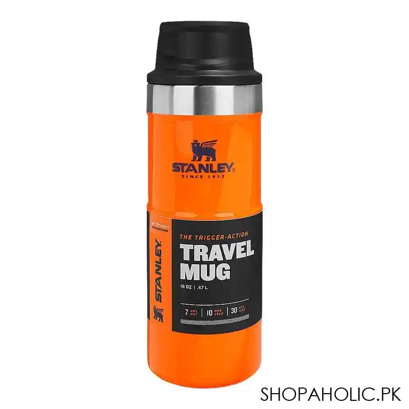 Stanley Classic Series The Trigger Action Insulated Travel Mug, 0.47 Liter, Blaze Orange, 10-06439-222 - Main Image