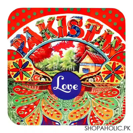 Star Shine Truck Art, Love Pakistan 3.5x3.5 Inch Wooden Coaster, WTM01 - Main Image