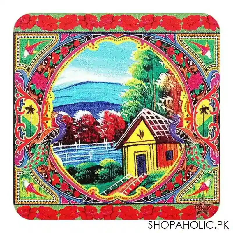 star shine truck art, pakistan scenery 3.5x3.5 inch wooden coaster, wtm02 main image