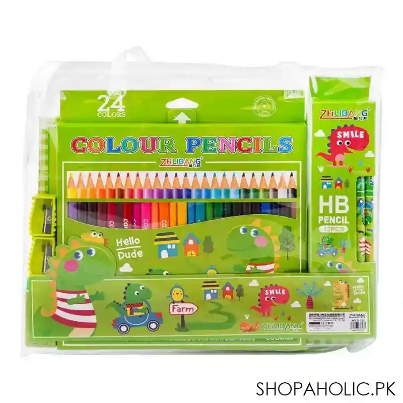 stationery set with drawing book & art accessories, green, e 723 image2