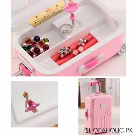 suitcase shaped musical ballerina jewelry storage box with mirror for women image2