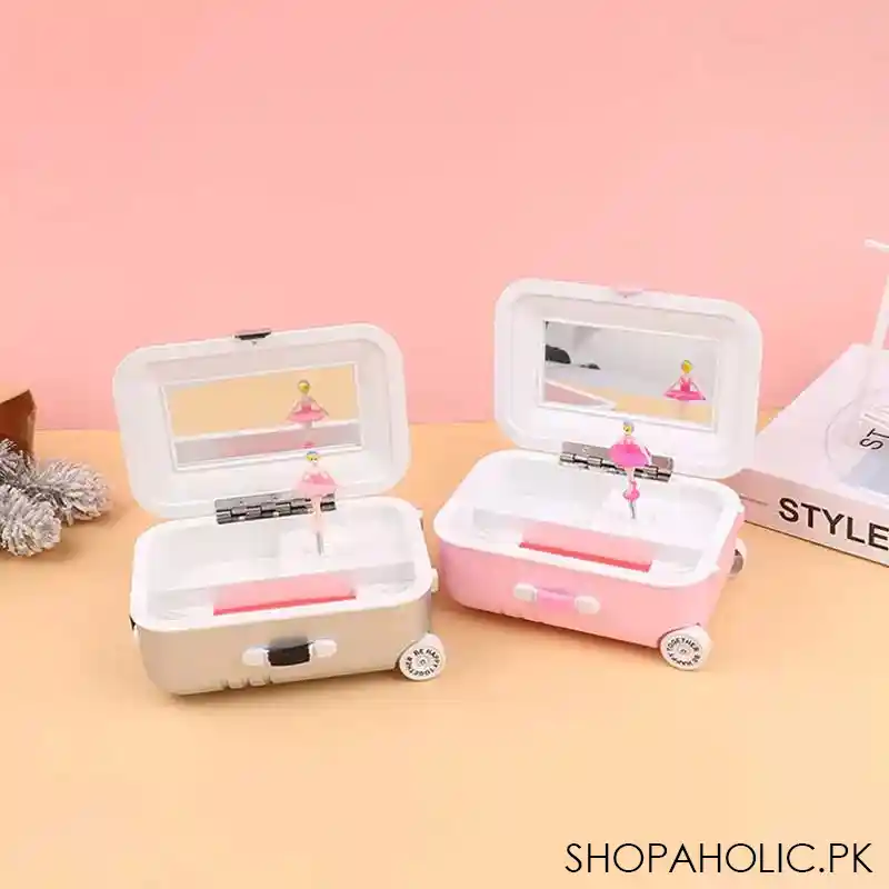 suitcase shaped musical ballerina jewelry storage box with mirror for women image6