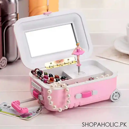 suitcase shaped musical ballerina jewelry storage box with mirror for women main image