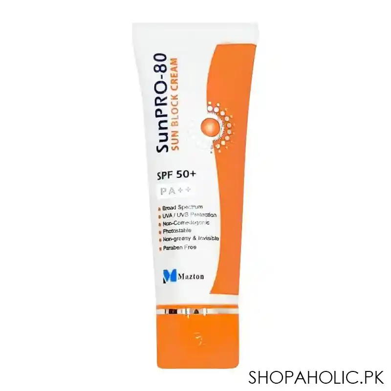 sun pro 80 sun block cream, spf 50+, pa++, perfume & paraben free, 30g main image