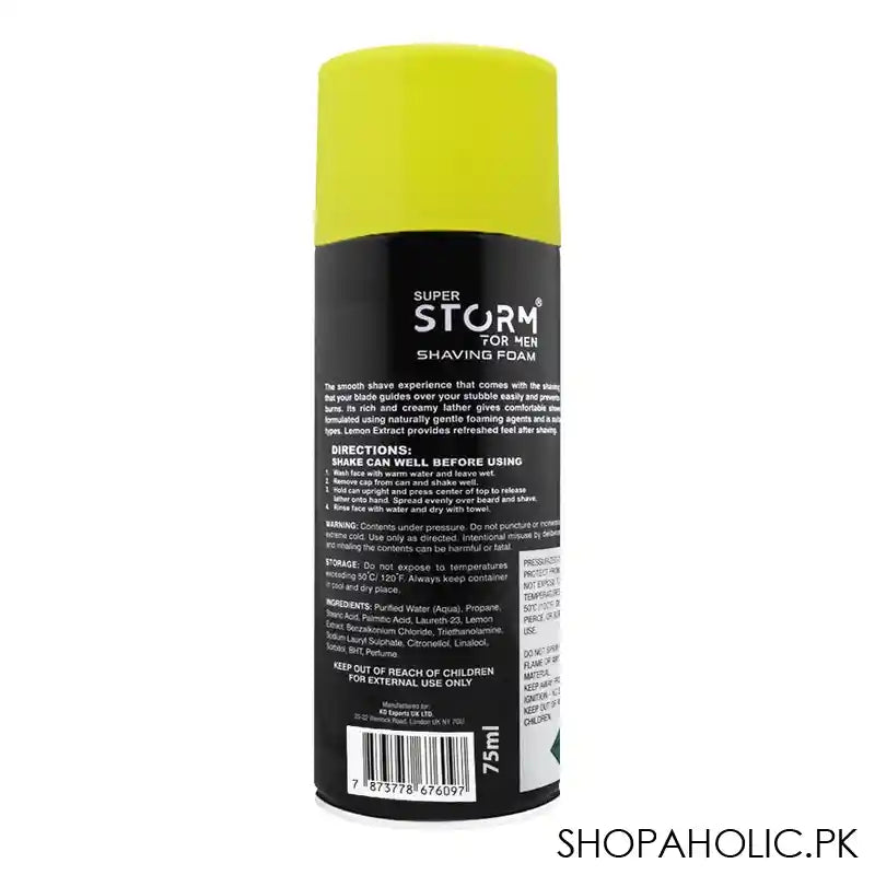 Super Storm For Men Lemon Shaving Foam With After Shave, 75ml - Image 2