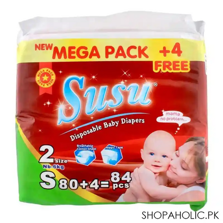 susu disposable baby diapers, no. 2, small, newborn to 6 kg, 84 pack main image