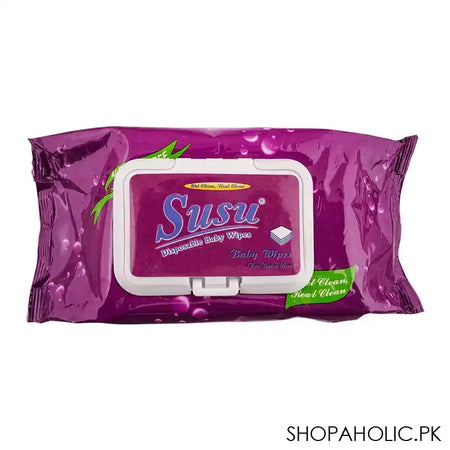 Susu Disposable Baby Wipes, Purple, 80-Pack - Main Image