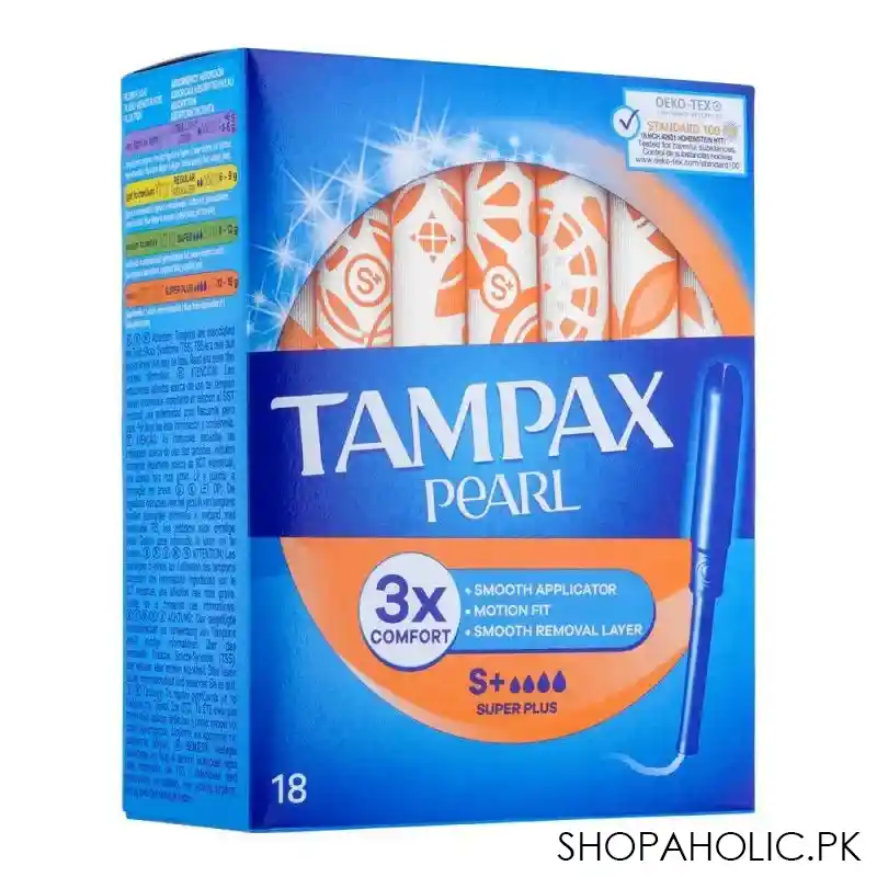 tampax pearl 3x comfort super plus tampoons, 18 pack main image