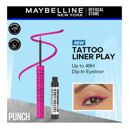 Maybelline New York Tattoo Play Liquid Eyeliner, Water & Smudge Proof, Vegan Formula, Punch-Metallic Pink - Main Image