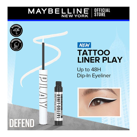 Maybelline New York Tattoo Play Liquid Eyeliner, Water & Smudge Proof, Vegan Formula, Defend-Matte White - Main Image