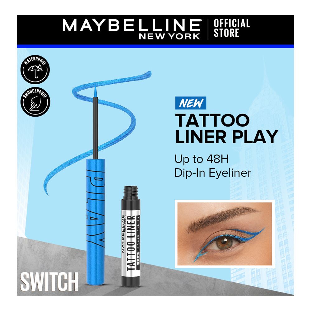 Maybelline Tattoo Play Liquid Eyeliner, Waterproof, 2.1ml, Switch-Metallic Blue - Main Image