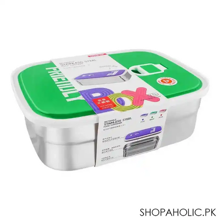 tedemei rectangle stainless steel food container, 1.1 liter, green, 6902 main image