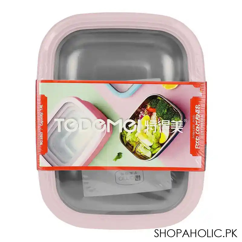Tedemei Steel Lunch Box, 1.4 Liter Capacity, Pink, 7.7in (H) x 5.3in (W) x 3in (D), 6863 - Main Image