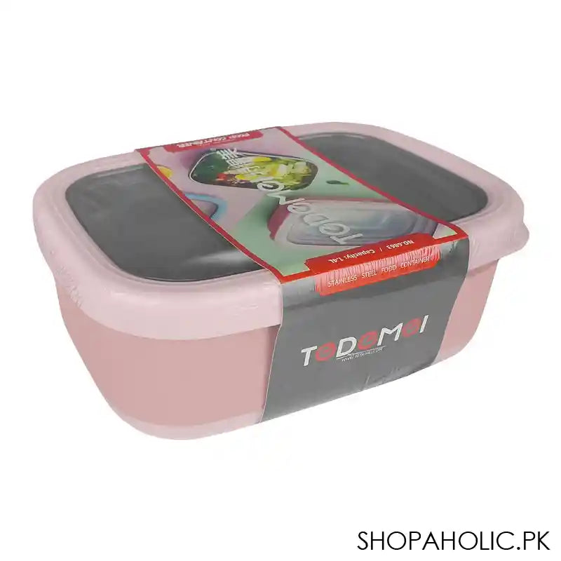 Tedemei Steel Lunch Box, 1.4 Liter Capacity, Pink, 7.7in (H) x 5.3in (W) x 3in (D), 6863 - Image 3