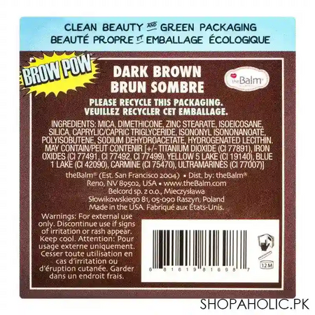 the balm cosmetics brow pow eyebrow powder, poudre pour sourcils, dark brown, 1.2g image3