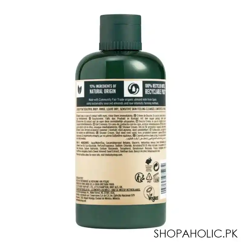 the body shop almond milk & honey vegan shower cream, for dry, sensitive skin, 250ml image2
