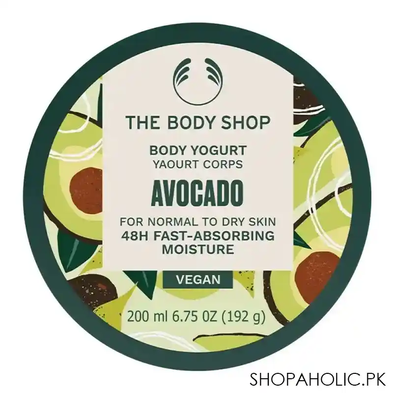 the body shop avocado 48 hours fast absorbing moisture body yogurt, vegan, for normal to dry skin, 200ml main image