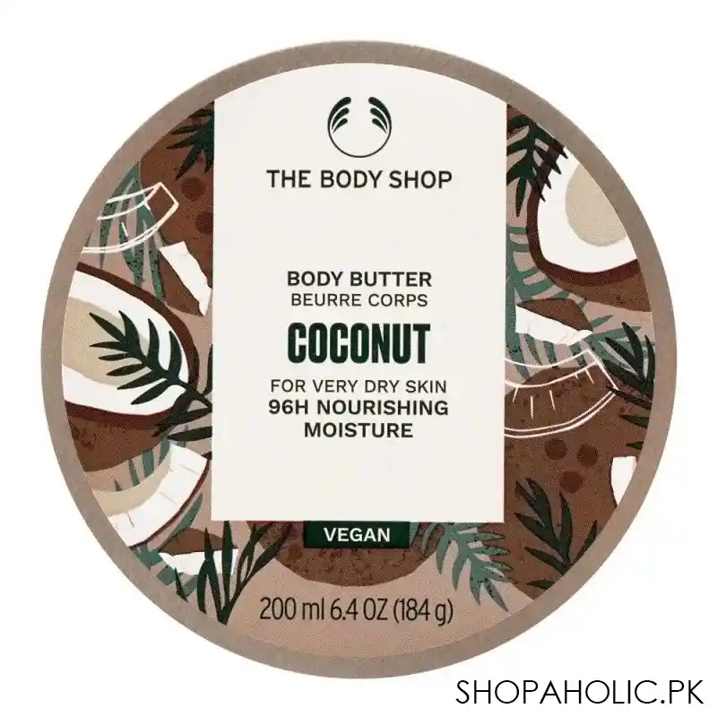the body shop coconut 96h nourishing moisture vegan the body butter, very dry skin, 200ml main image