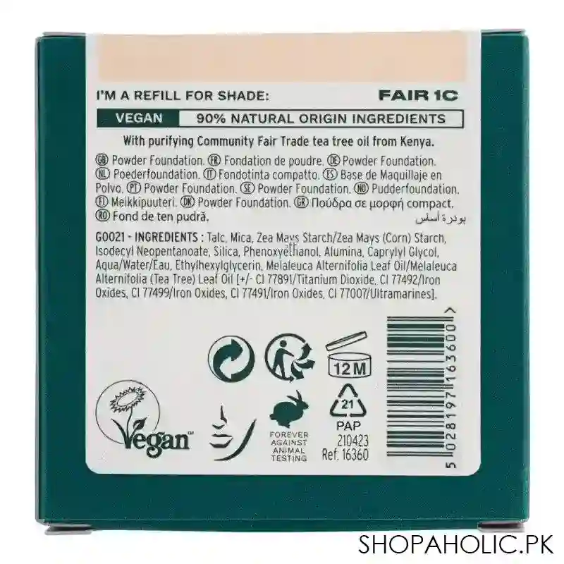 the body shop tea tree face base vegan skin clarifying powder foundation refill, fair 1c, 9g image3