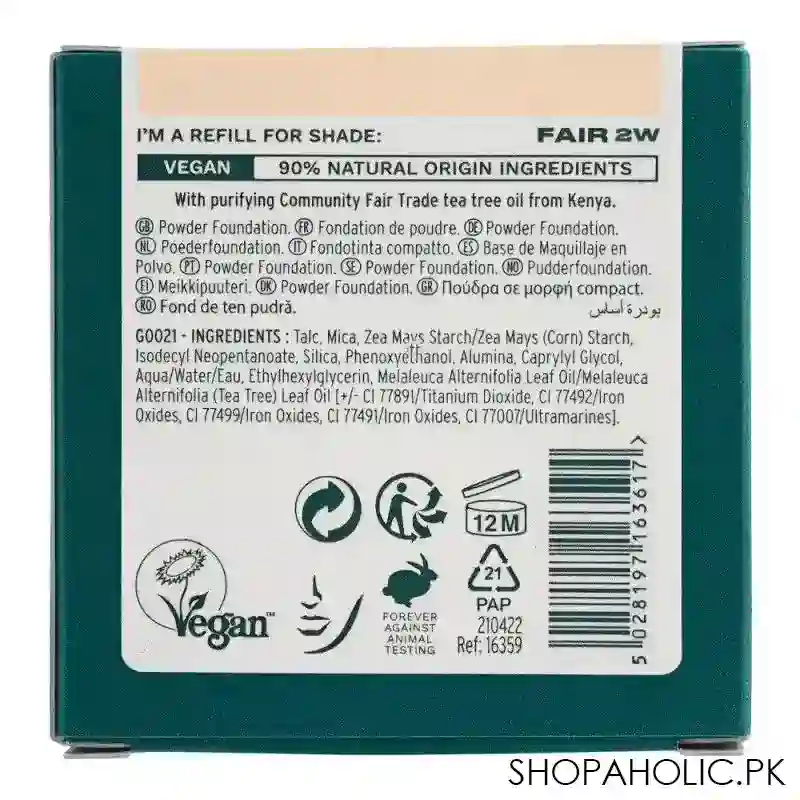 the body shop tea tree face base vegan skin clarifying powder foundation refill, fair 2w, 9g image3