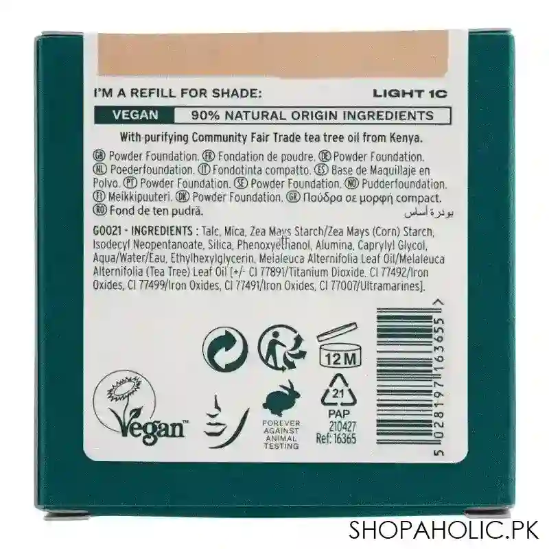 the body shop tea tree face base vegan skin clarifying powder foundation refill, light 1c, 9g image3