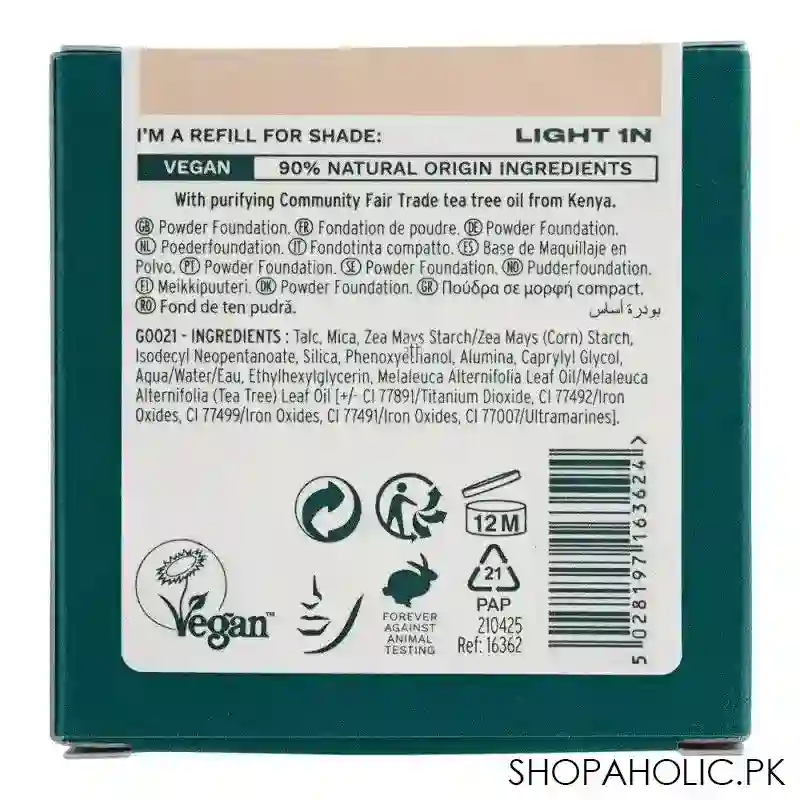 the body shop tea tree face base vegan skin clarifying powder foundation refill, light 1n, 9g image3