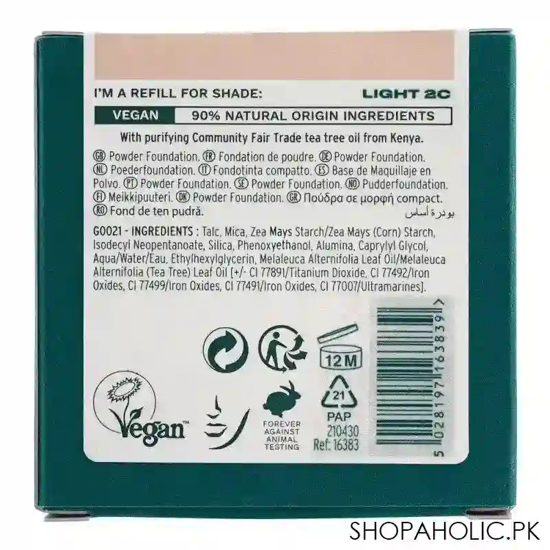 the body shop tea tree face base vegan skin clarifying powder foundation refill, light 2c, 9g image3