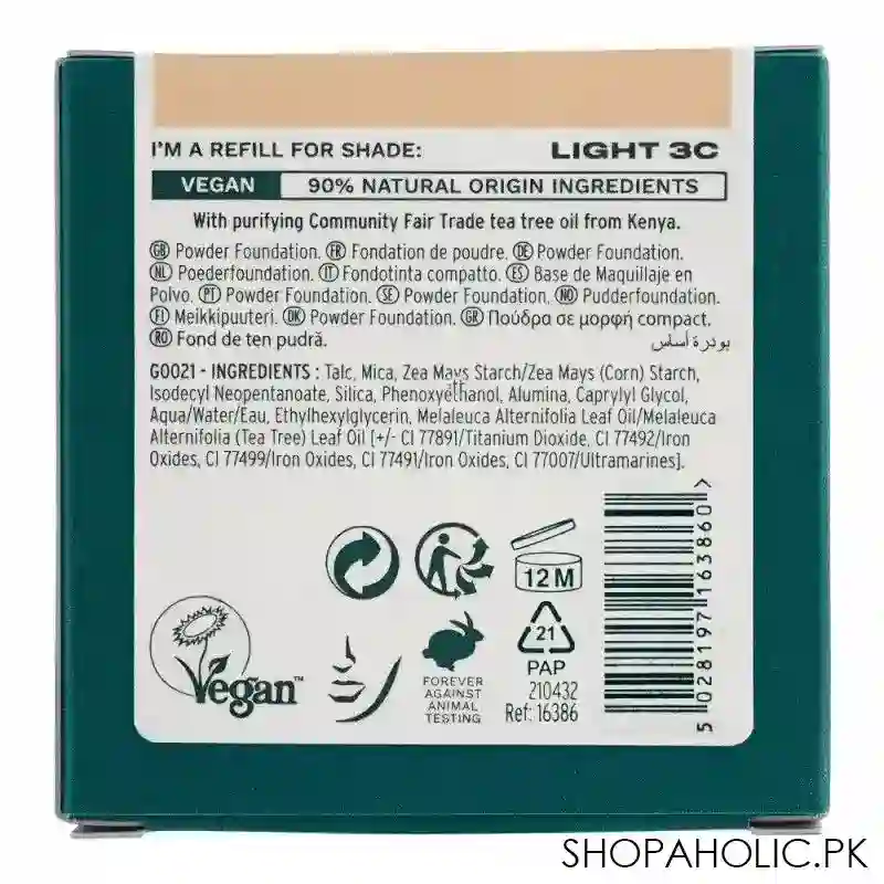 the body shop tea tree face base vegan skin clarifying powder foundation refill, light 3c, 9g image3