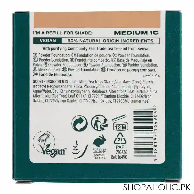 the body shop tea tree face base vegan skin clarifying powder foundation refill, medium 1c, 9g image3