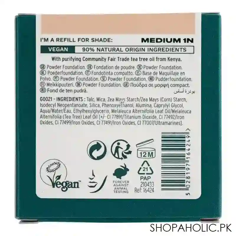 the body shop tea tree face base vegan skin clarifying powder foundation refill, medium 1n, 9g image3