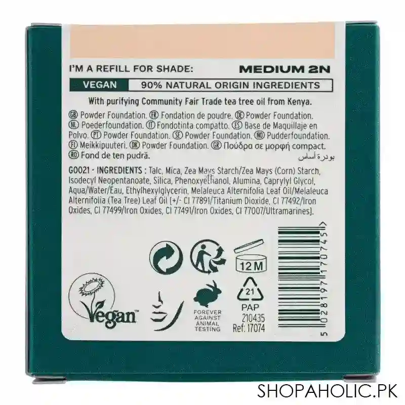 the body shop tea tree face base vegan skin clarifying powder foundation refill, medium 2n, 9g image3
