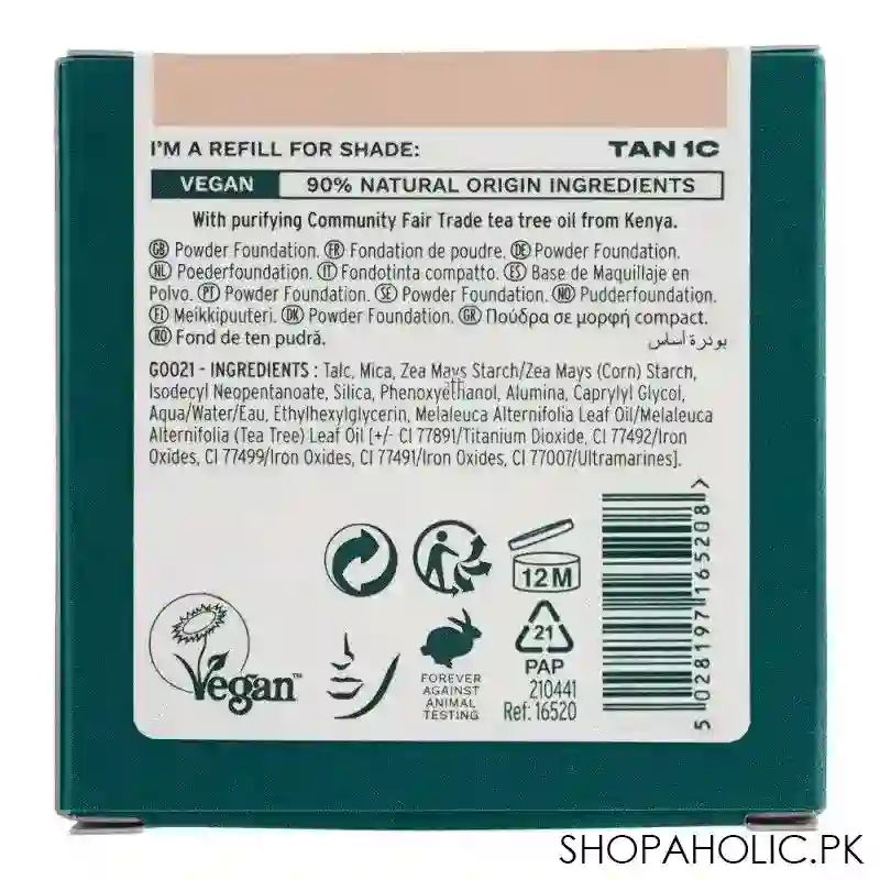 the body shop tea tree face base vegan skin clarifying powder foundation refill, tan 1c, 9g image3