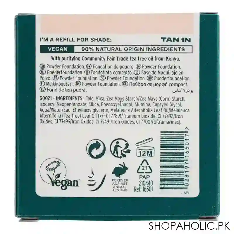 the body shop tea tree face base vegan skin clarifying powder foundation refill, tan 1n, 9g image3