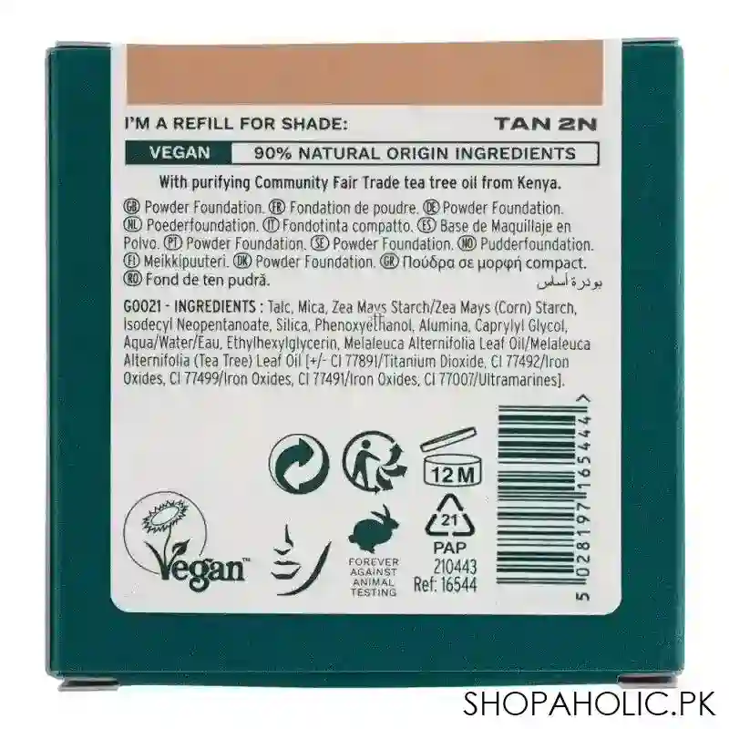 the body shop tea tree face base vegan skin clarifying powder foundation refill, tan 2n, 9g image3