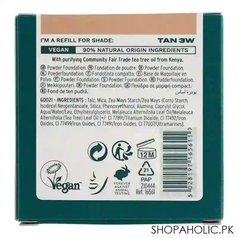 the body shop tea tree face base vegan skin clarifying powder foundation refill, tan 3w, 9g image3